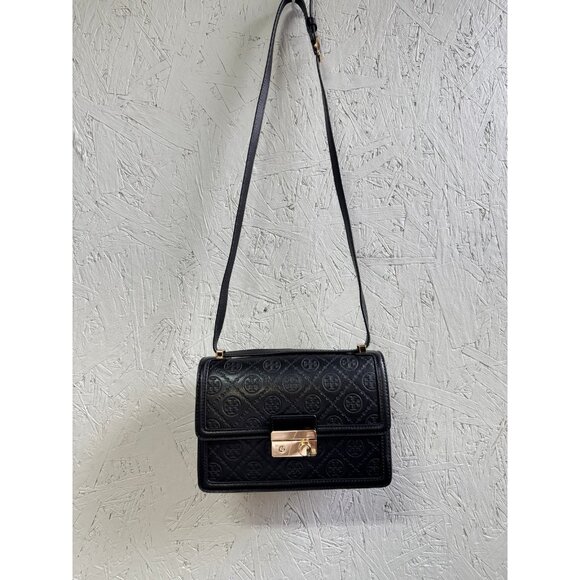 TORY BURCH T monogram leather convertible crossbody bag -BLACK (Has scratch) - Picture 2 of 16